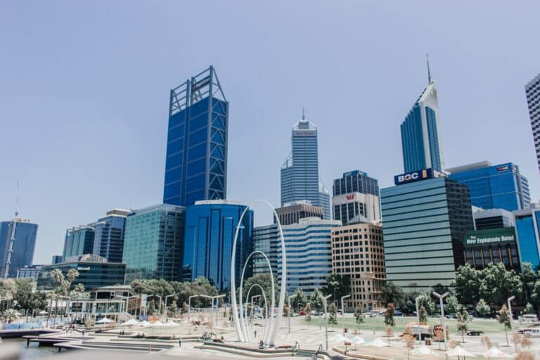 A landscape picture of the skyline on a summer's day in Perth, Western Australia